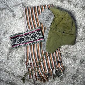 Horny Toad Trapper hat, pistel wool headband & scarf lot of 3